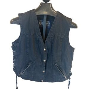 Daniel Smart Black Motorcycle Vest Women's Lace Up Sides Zipper Pockets